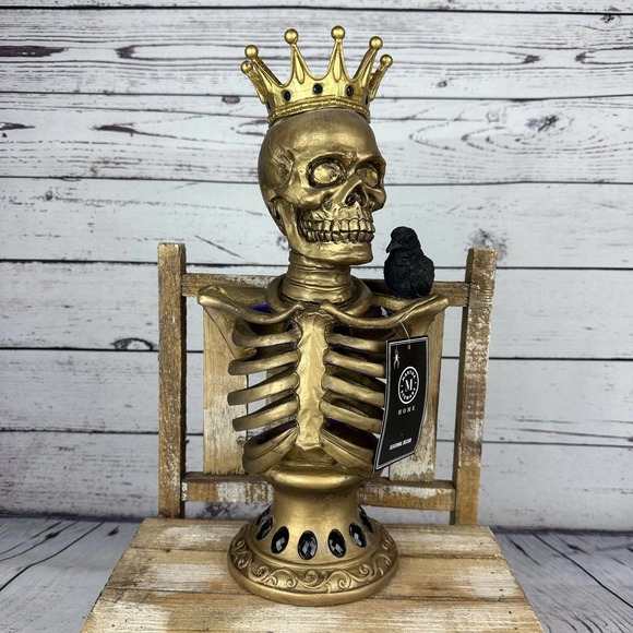 Martha Stewart Other - 15" Gold Skeleton Bust with Crown and Crow Halloween Statuary Tabletop Decor